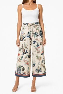 SMF Women Wide Leg Cropped Floral Palazzo SideZip Pants Size UK 12 US M Vacation